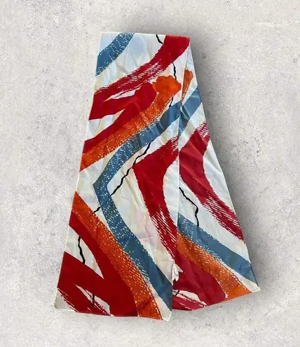 Vintage Avon Scarf Painted Strokes of Red White Blue Made In Japan 9”x53”