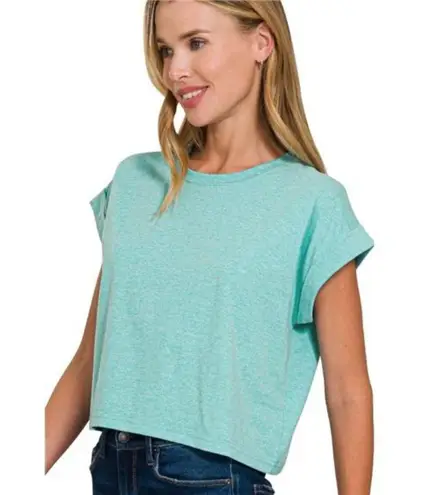 Zenana Outfitters Rolled Sleeve Crop T-Shirt