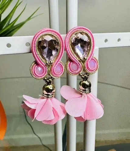 Handmade Dangle Drop Earrings with Chrystals Soutache handcrafted UniqueJewelry