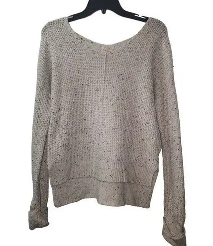 For Thee Waffle Knit Pullover Sweater Long Sleeve Casual Comfy Size S Tan