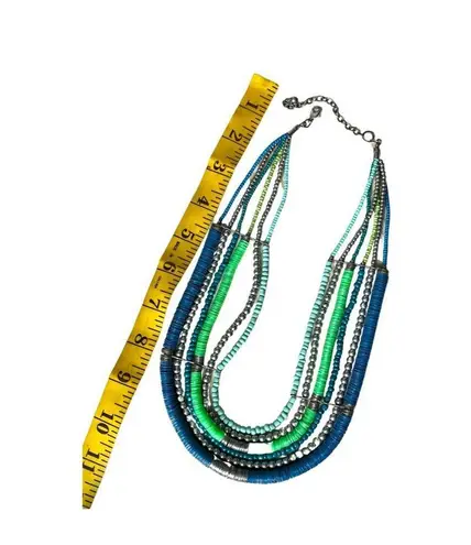 Vintage Blue and Green Multi Strand Necklace, Teal Bead Six Strand Necklace