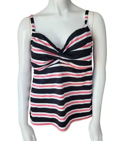 Pure Paradise Pink, Black, & White Striped Tankini Top (38D) Pink Size undefined