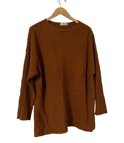 Oak + Fort ✨  Brown Ribbed Boat Neck Sweater Top Pullover