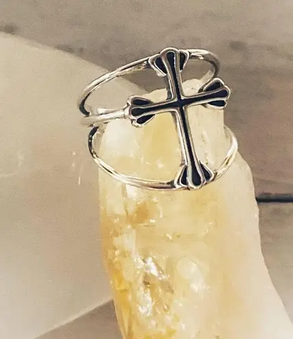 Minimalist Cross Band Ring Adjustable Silver