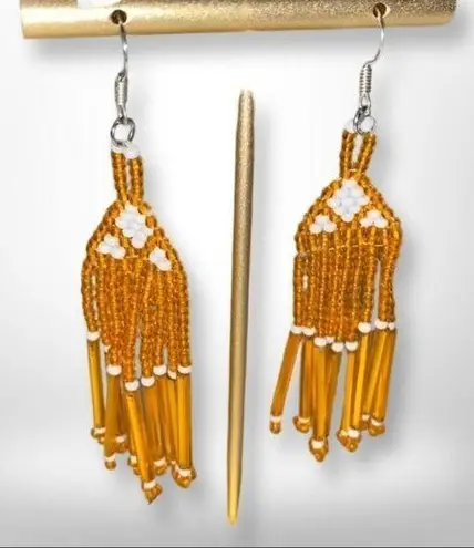 Native American Beaded Tassel Earrings Orange