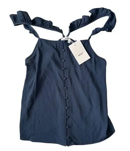 ICHI Navy Blue Button Down Flutter Blouse XL NWT