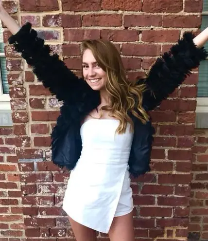 Blue Blush Black Fur Jacket