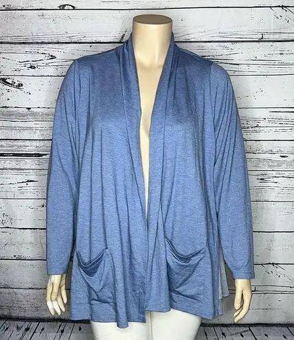 LOGO By Lori Goldstein LOGO Lounge Sz 2X Blue - Swiss Dot Chiffon Trim Open Front Knit Cardigan Jacket