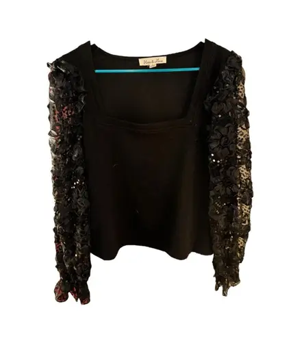 Vine & Love Floral Embroidered Ruffle Sleeve Detail Square Neck Blouse VT60301