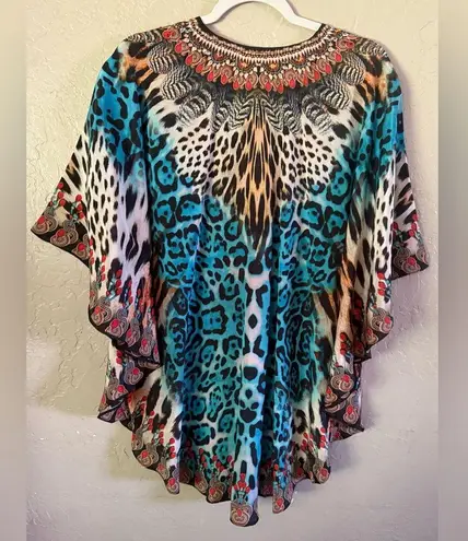 NWT~TRUE COLOURS La Moda Clothing Kaftan w/ Crystals /Beading Swim Cover Up /Top Blue Size undefined