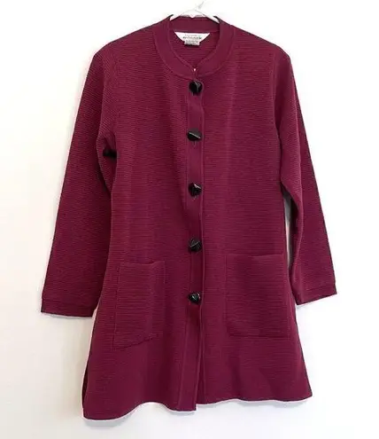 Misook EXCLUSIVELY Berry Raspberry Ribbed Knit Long Cardigan Sweater / Coatigan - Image 1