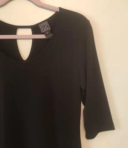 Clara Sun Woo Dress Black 3/4 Sleeve Swing Dress w/ Keyhole Back Sz XS EUC LBD