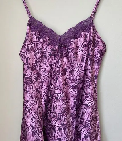 VTG Sophia by Delicates Women's Medium Satin Lace Floral Slip Dress Nightgown Purple