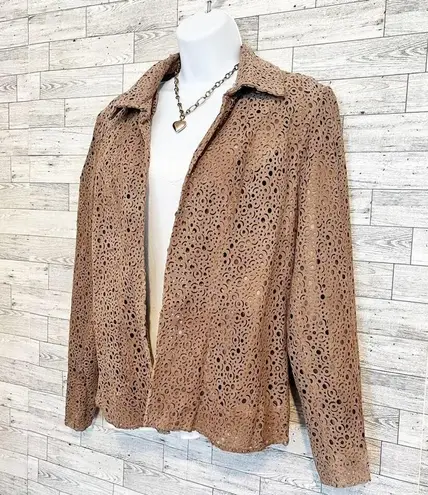 Chico's CHICO’S Light Brown Leather Perforated Jacket / Blazer, Chico’s Sz 1 (M / 8)