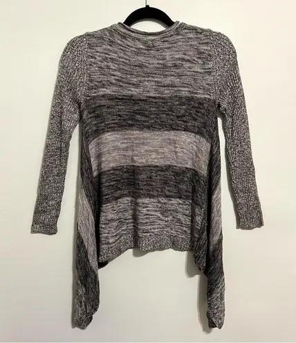 cupio  Marled Gray Stripe Asymmetrical Hem Knit Sweater Top S