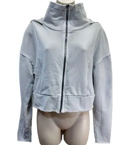 Alo Yoga  hooded front zip raw hem crop jacket