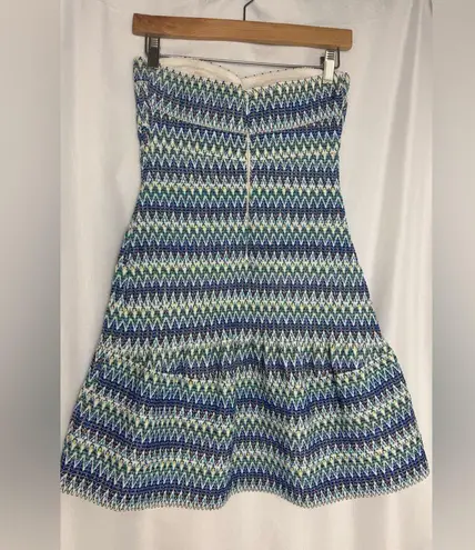 Wow Couture Colorful Embroidered Mini Dress Blue Green Strapless Dress Small