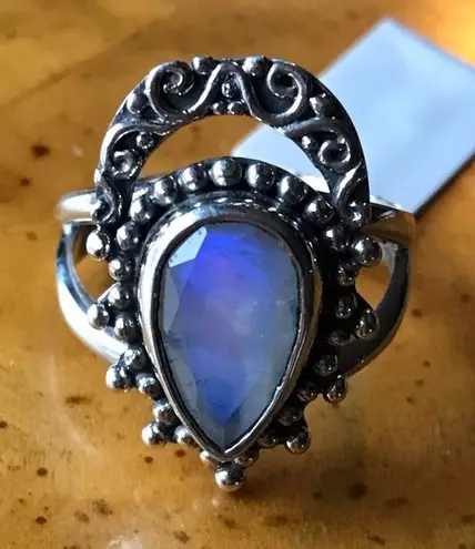 Natural Rainbow Moonstone Sterling Silver Ring Size 7