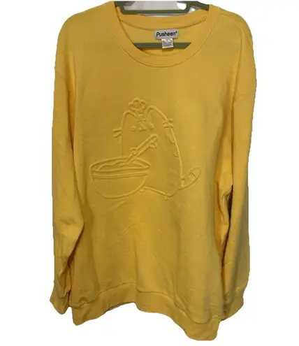 Pusheen 3D Cooking Baking Cat Yellow Long Sleeve Comfort Sweatshirt Sz 2XL