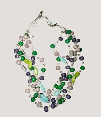 Necklace Statement Multicolored Beaded Adjustable Chain Lobster Clasp 16 inch Green