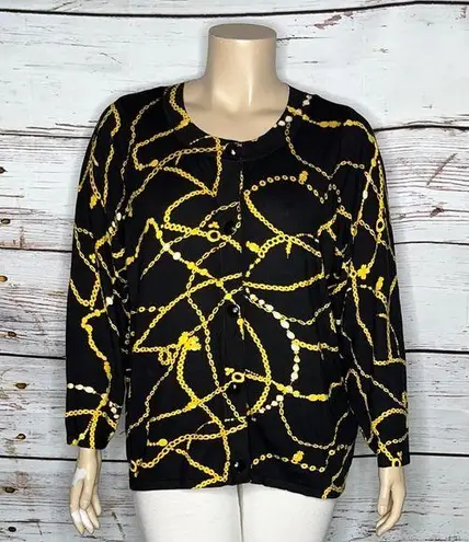 Laura Ashley Woman NWT Sz 2X Black - Golden Glamour Silk Blend Sweater Cardigan