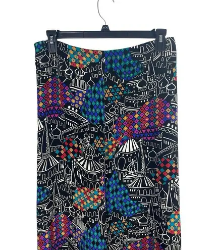 Laura Tanzer 100% Silk Bold Abstract European Cityscape Wide Leg Palazzo Pants L Black Size L