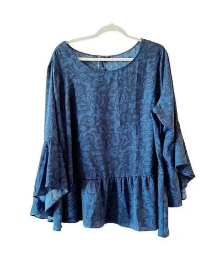 Diane Gilman DG2 1X Blue Black Paisley Peplum Tunic Curvy Plus