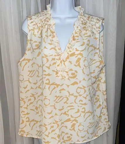 Kori Cream and Gold Ruffled Blouse with V-Neck