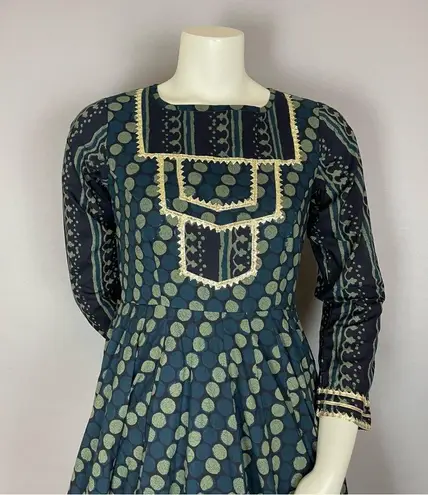 Idaho Clothing Indian Dress Maxi Scarf Set Dots Stripe Medium Cut Out Green Gold