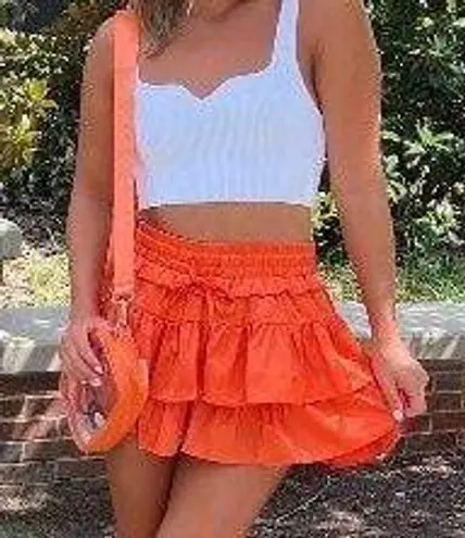 Boutique Orange Tiered Skort Satin