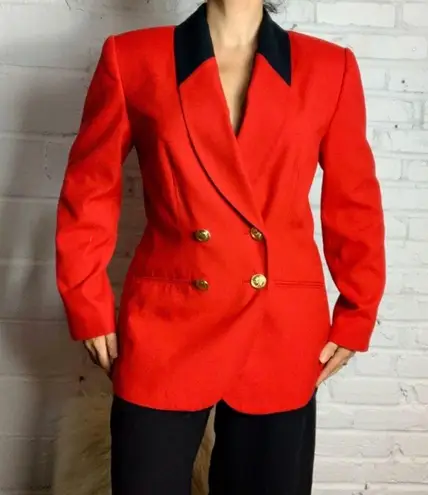 Vintage 80s 90s Morgan Miller Red & Black Blazer Shoulder Pads Gold Buttons sz M Size M