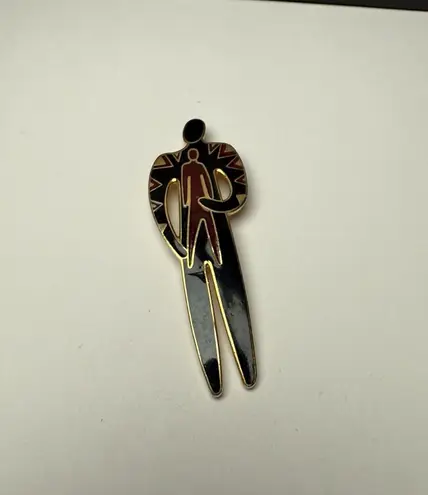Laurel Burch Shaman Brooch Pin Gold Tone Black Red Enamel Tribal