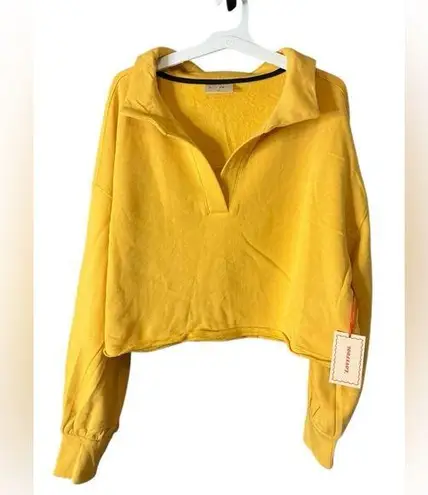 Yellow Cropped Polo Sweatshirt with Long Sleeves Size 2X