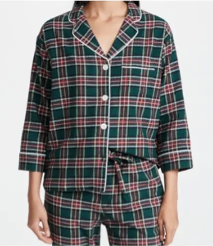 Sleepy Jones Marina Pajama Top Women’s XS Multicolor Plaid Cotton Flannel Lounge Green