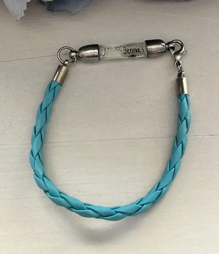Braided Blue Faux Leather Bracelet with Jenna Name Charm Accessory
