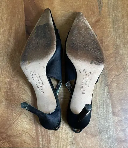 Christian LaCroix Black Satin Formal Slingback Pumps Rhinestone Buckle Size 36 6