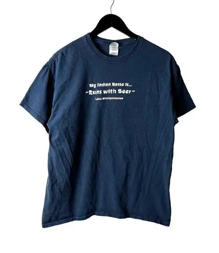 Vintage Y2K My Indian Name Beer Tee T Shirt Blue Large L Statement Humor Graphic