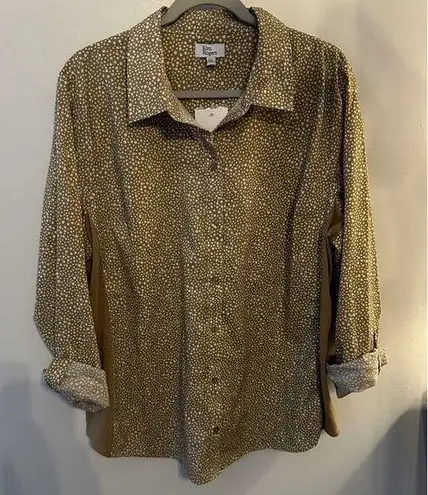 kim rogers  Button Down Convertible Sleeves Shirt Women's Size XXL Tan Dots NEW