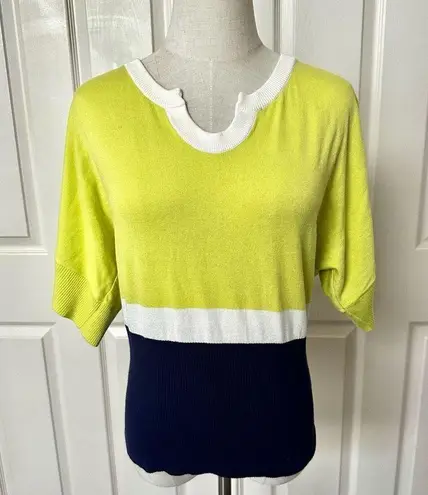 Cable & Gauge yellow and blue short sleeved sweater