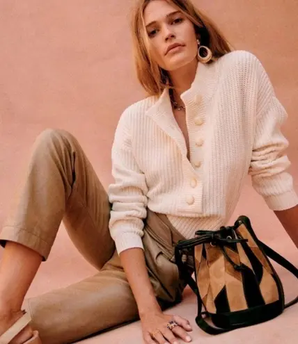 Sézane Sezane 100% lambs leather trousers in tan/ dark beige