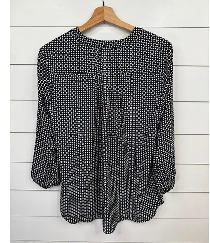 Premise Womens Blouse Size M Black White Geometric Print Half Button Up