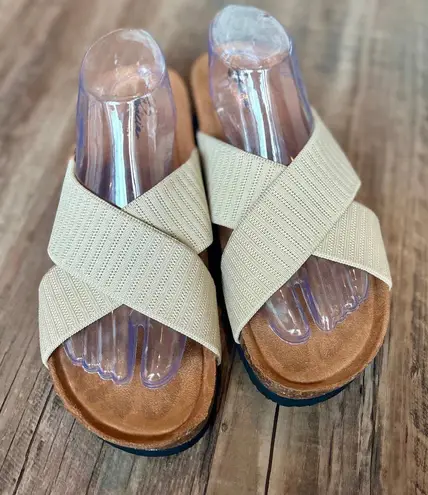 Slide Sandals for Women w/Cork Footbed & Soft Knit Comfort X Tape Sandals