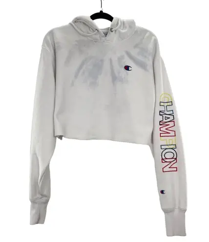 Champion Women's White Y2K Vintage Cropped Reverse Weave Hoodie Size M Gray Size M