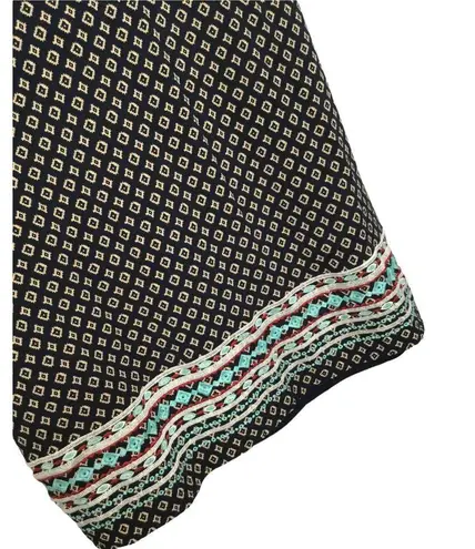 THML Faye Boho A Line Embroidered Halter V Neck Geometric Dress Navy L