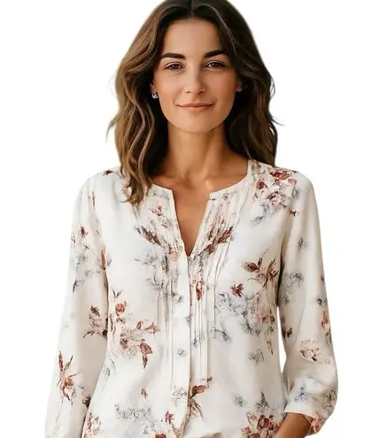 Daniel Rainn PINTUCK FLORAL WHITE TUNIC TOP PS