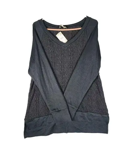 Suzanne Betro Weekend Pullover Sweater Black Grey Long Sleeve Size L Brand New