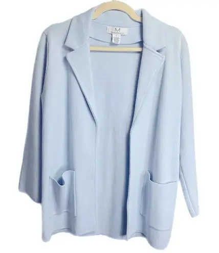 Magaschoni Light Blue Wool Open Front Duster Cardigan Sweater