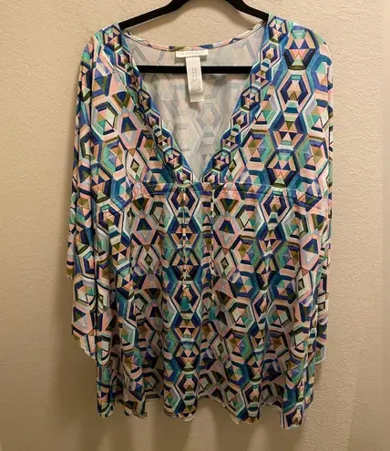 La Blanca Riviera Geometric Print Caftan Cover-Up Size M