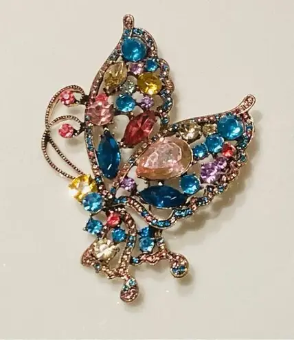 Butterfly Rhinestone Brooch, Multicolor Gold