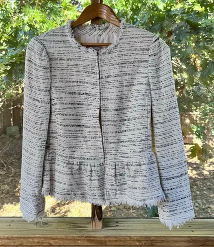 Rebecca Taylor Women's White And Black Tweed Peplum Jacket Size 8